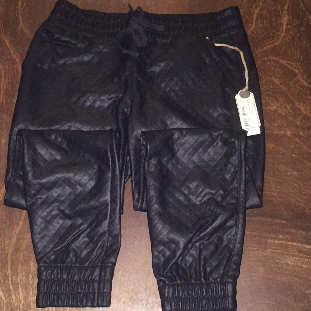 Black leather Joggers